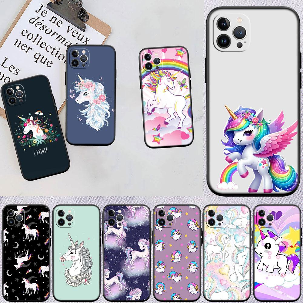 LO22 Cartoon Unicorn Soft Shell Phone Case for iPhone SE X XS XR 11 16E 17 Pro Max Air 8 7 6 6s Plus
