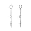 2pcs/set Black Or Silvery Unisex Punk Stainless Steel Cross Cone Feather Chain Pendant Hoop Earrings Ear Stud Jewelry Set