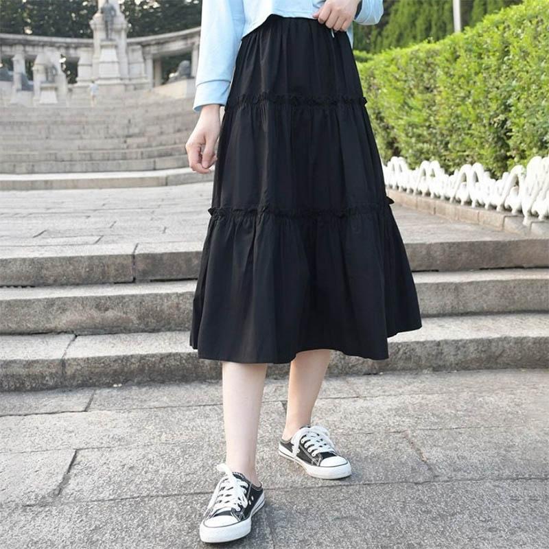 Jednobarevná bohyně sukně dortová sukně super víla dívka štíhlá letní áčková sukně středně dlouhá sukně