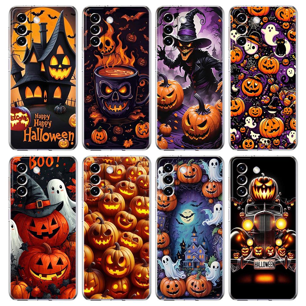 Transparente Handyhülle für Samsung Galaxy S25 S24 S23 S22 S20 S21 FE Ultra S24 S23 S10 S10E Plus Halloween-Stil Muster