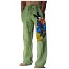 Men's Loose Casual Color Cotton Linen Trousers Elastic Tie Printed Straight Pants