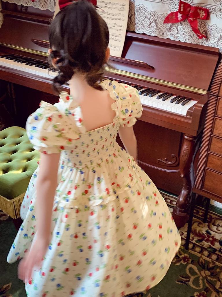 Clearance: Girls' Floral Smocked Short-Sleeve Dress - Summer 2025 Korean Style