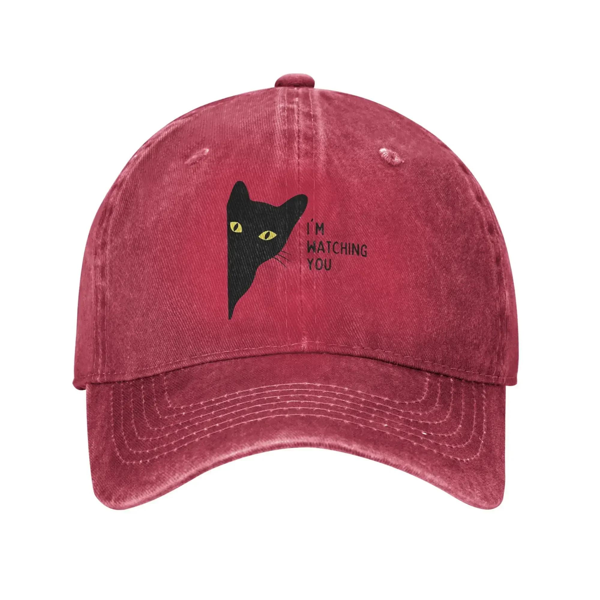 

Washed Baseball Cap Watching You Cat Summer Trucker Hat For FeUnisex Unisex Streetwear Outdoor Sport Sun Baseball Caps One Size