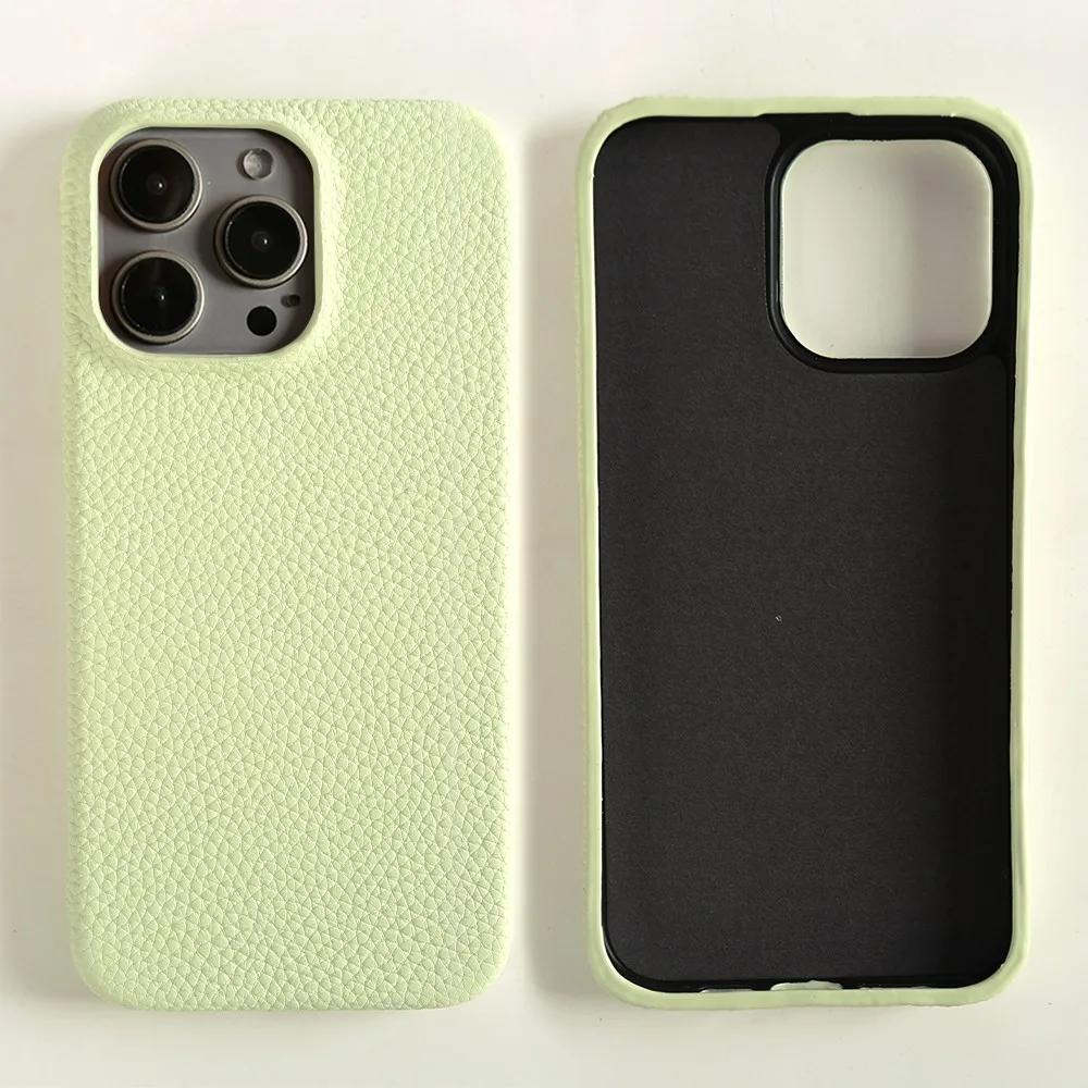 Full Grain Wrapped Genuine Leather Phone Case For Iphone 16 Pro Max Cases 15pro 14Pro  Back Cover Shockproof Cases Coque