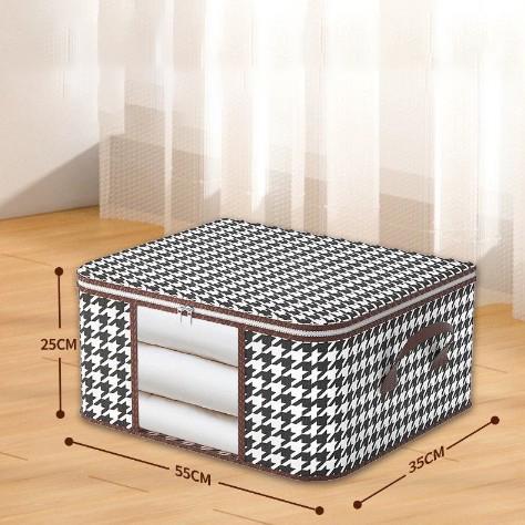 Large Capacity Storage Bag with Transparent Window Rectangular Organizer for Clothes and Quilt 60x40x30cm Fabric Zipper Closure Handle