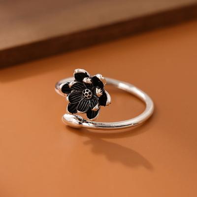 New Retro Lotus Simple Ethnic 925 Sterling Silver Jewelry Temperament Flower Lotus Opening Rings R107