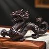 1pc Solid Wood Dragon Ornament Woodcraft Carving Ornaments Home Decoration Chinese Style Zodiac Dragon Statue Simulated Animals