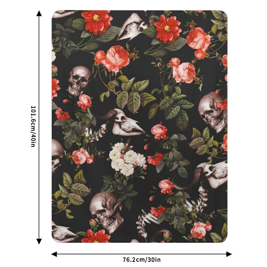 Skull and Floral Pattern Throw Blanket No Pilling Soft Warm Blanket for Bed