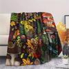 1Pc Dreamy Exotic Mushroom Print Flannel Blanket, High quality Comfortable for All Seasons, Home Decor, Warmth and Comfort, Perfect for Gifts