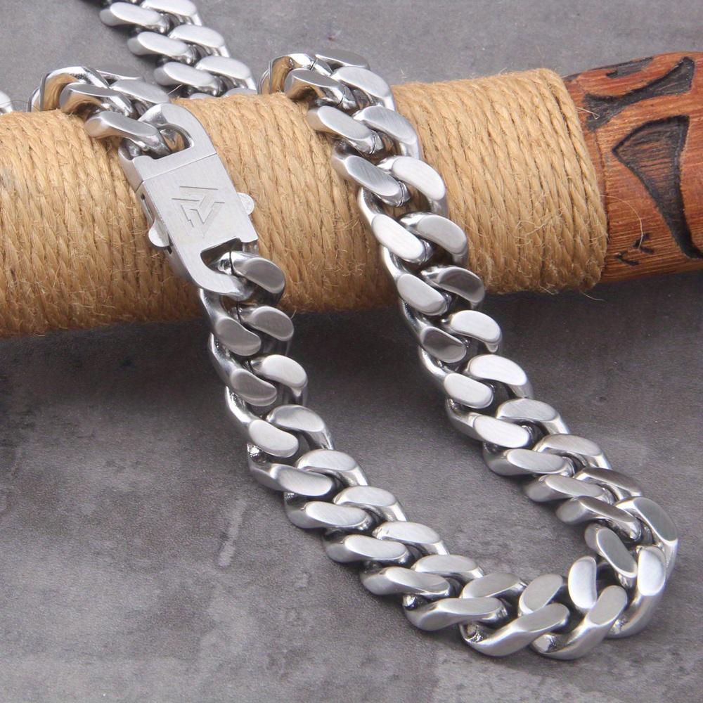 Viking Cast Cuban Chain Male Thin Stainless Steel Bracelet and Necklace Polished Chain Four Sides Cut Boyfriend Gift