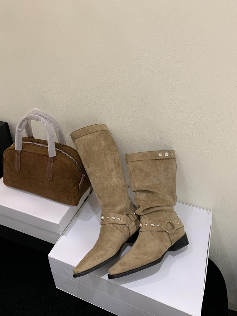 Retro Western Cowboy Boots Women's 2025 Autumn New Niche Design Belt Buckle Thick Heel High Knight Boots