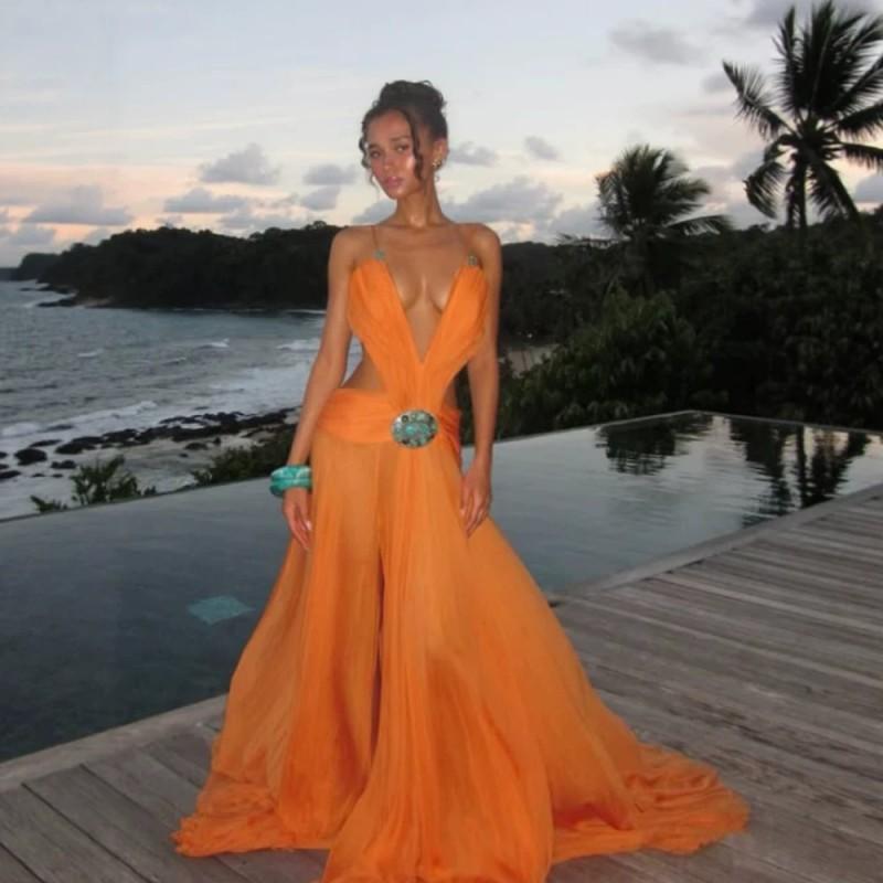 2026 Mesh Slip Maxi Dress Sexy Solid Color Slim Fit Vacation