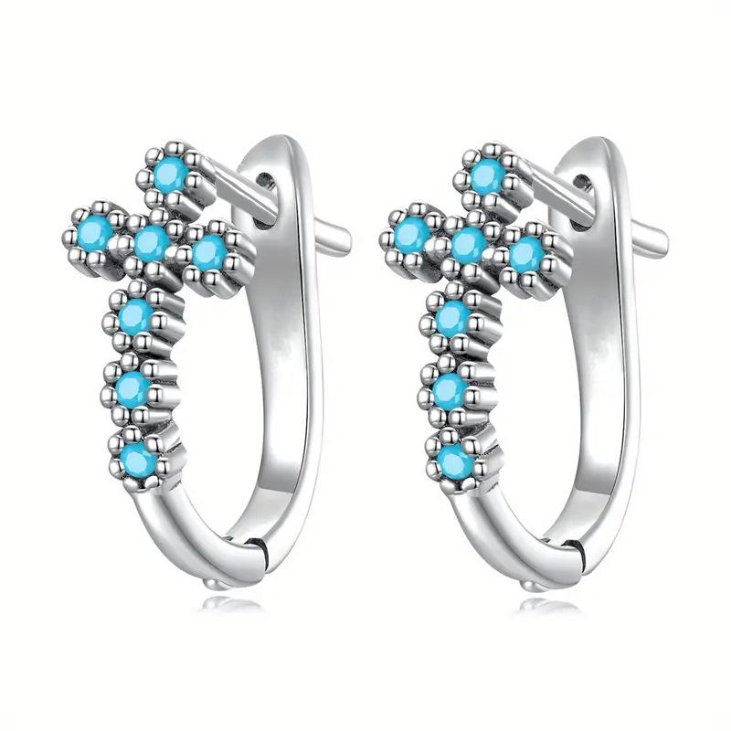 

2026 New European and American Geometric Imitation Turquoise Ear Buckle Simple and Fashionable Exquisite Zircon for Girls