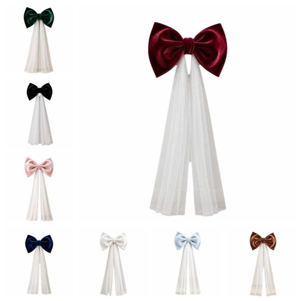 Mesh Tulle Large Velvet Christmas Bow Ornaments Tree Bow with Long Tails Wedding