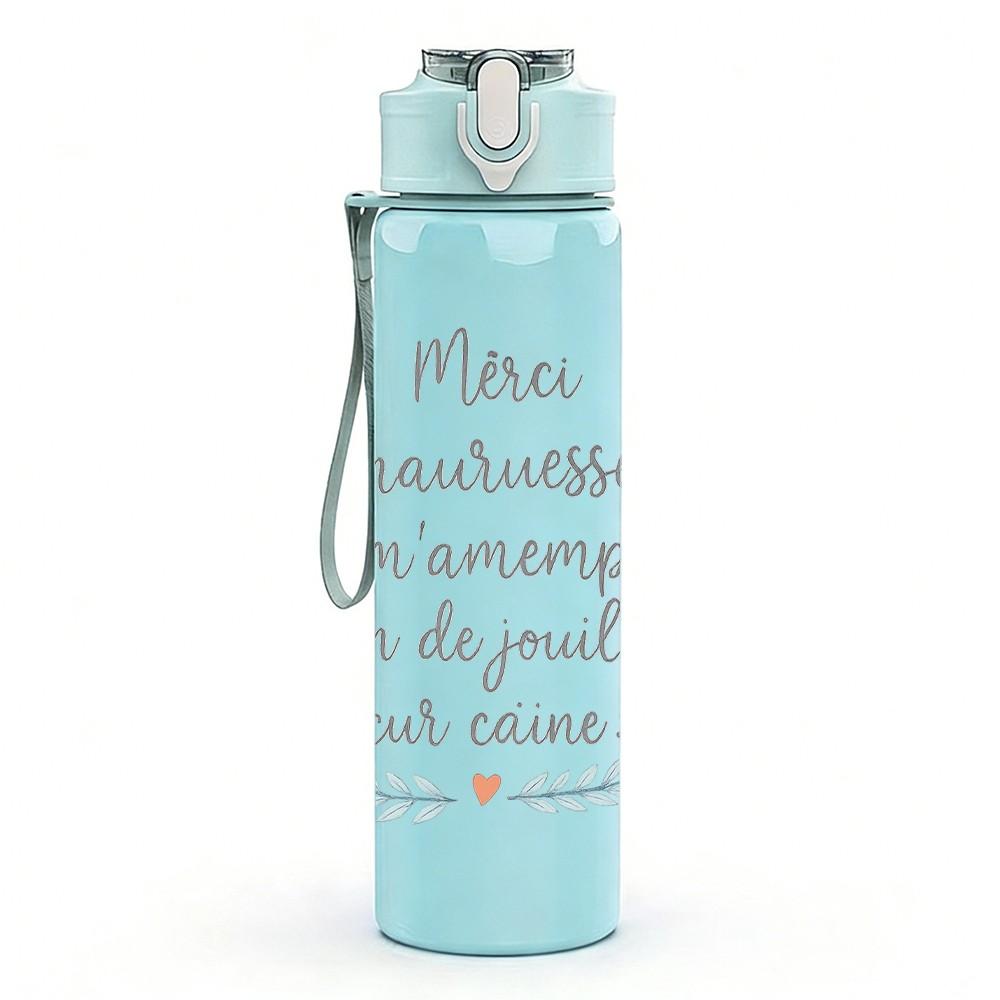 1PC French Romantic Quote Floral 750ml Color Plastic Sports Water Bottle Leakproof Flip Straw Lid Suitable for Sports Office Home Use