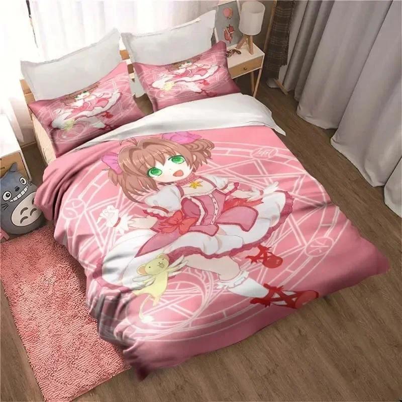 Anime Cardcaptor Sakura Kids Adult Printed Bed Set Duvet Cover Pillowcase Bedding Set Bed Linen Sheet Quilt Cover Full King Size