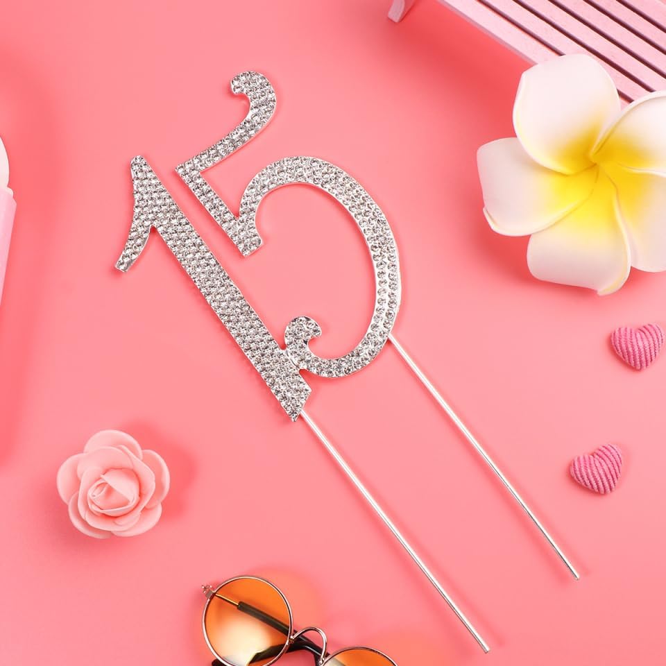 VALICLUD Rhinestone Cake Topper for Birthday Anniversary Elegant Silver Decoration Reusable for Parties and Celebrations