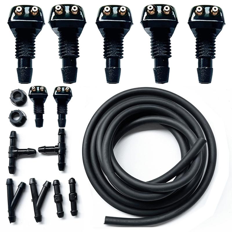 Universal Car Dual Hole Windshield Washer Nozzle Water Spray Nozzle for Most CarsConnector Replacement Wiper Water Spray Jet Kit