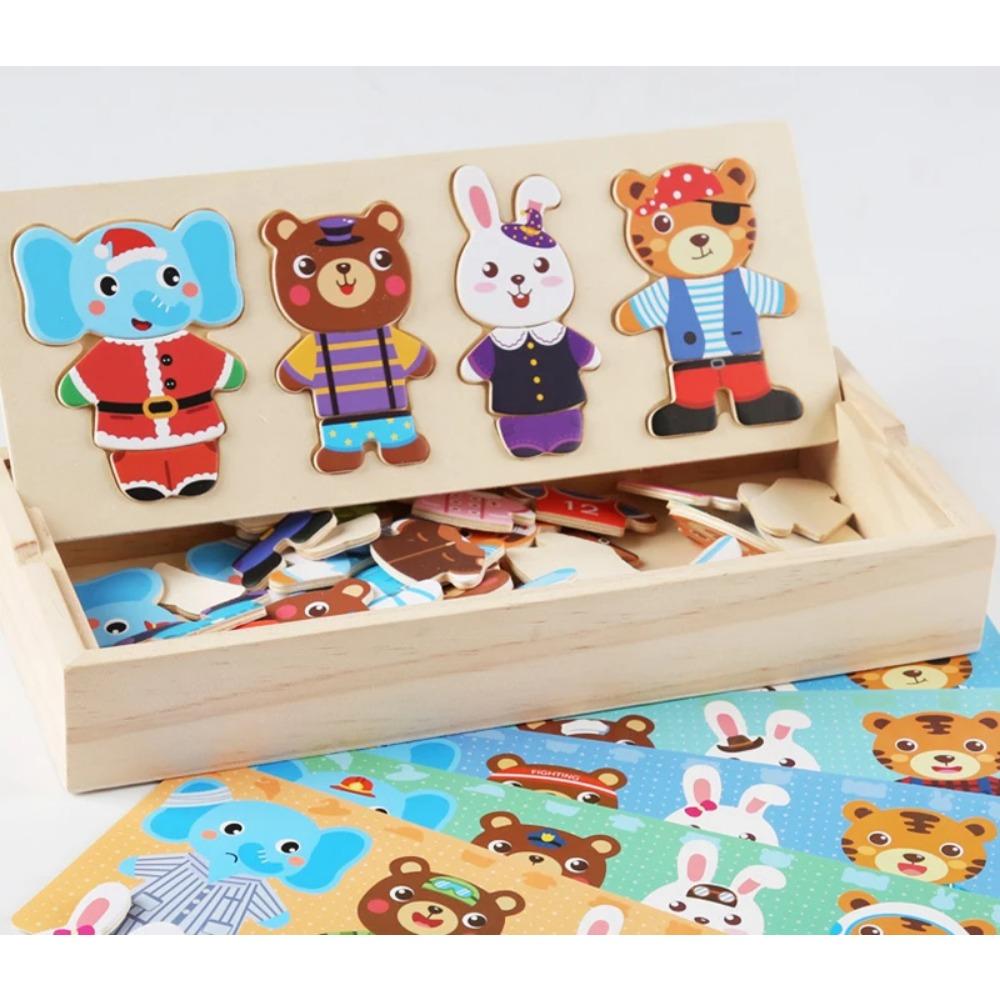 Elephant Bear Change Clothes Children's Early Education Wooden Jigsaw Puzzle Dressing Game Baby Puzzle Toys for Children Gift