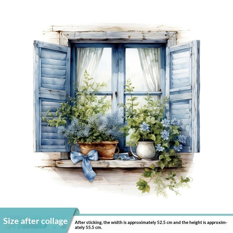 1 Stück Fenster-Landschafts-Druck PVC Flach 2D Selbstklebend Simulation Wandaufkleber Wohnzimmer Wandkunst Dekor