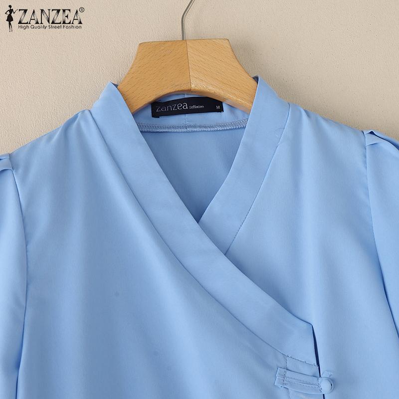 ZANZEA Women Summer V-Neck Solid Color Half Sleeve Blouse