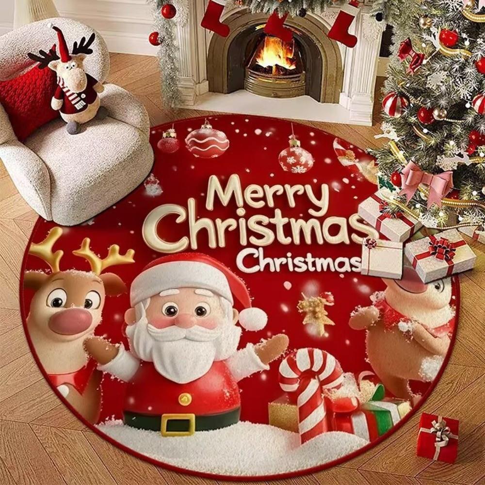 Non-Slip 3D Illusion Rug Santa Claus Xmas Home Decor Cartoon Cute Round Vortex Carpet  Outdoor