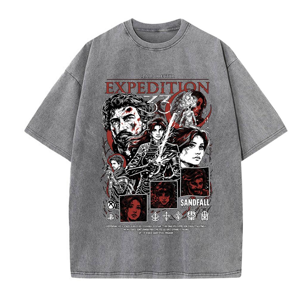 Game Clair Obscur Expedition  Graphic Vintage Washed T Shirt Men Women Clothing Fashion Oversized Cotton Short Sleeve Tshirts