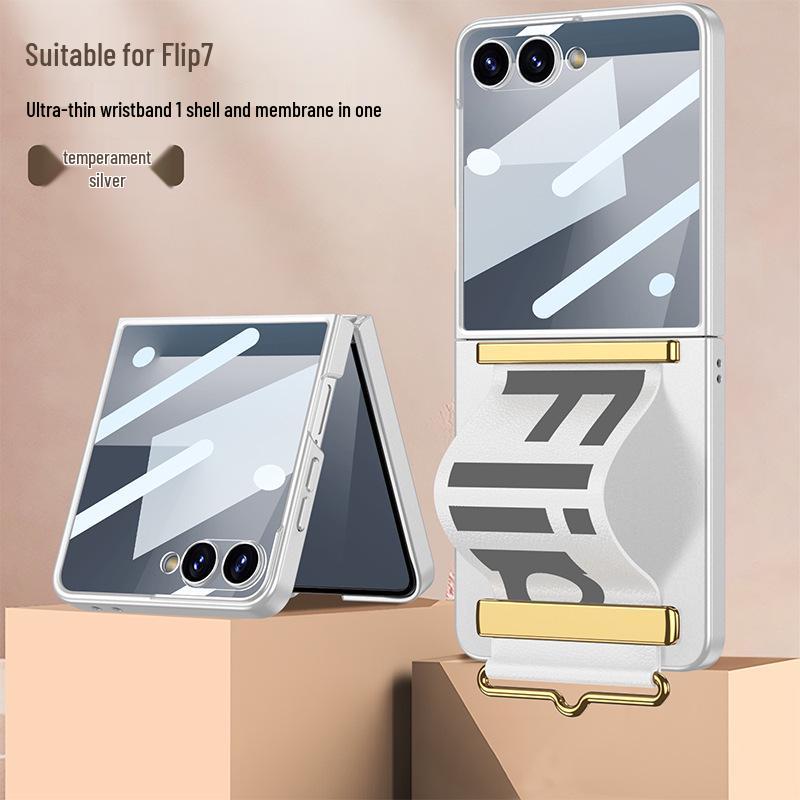 Ultradünne, modische Armbandhülle für Samsung Z Flip7 – Unifarben mit Anti-Peep-Schutzfolie