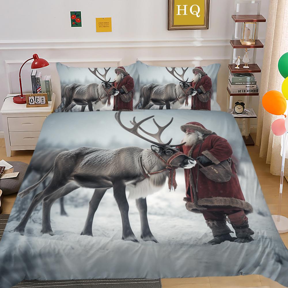 Conjunto de roupa de cama para casa de Natal 3D Padrão de presente Capa de cama Fronha 2/3 peças AU240 * 270 Cama de solteiro/casal tamanho completo Soft Decoração de quarto
