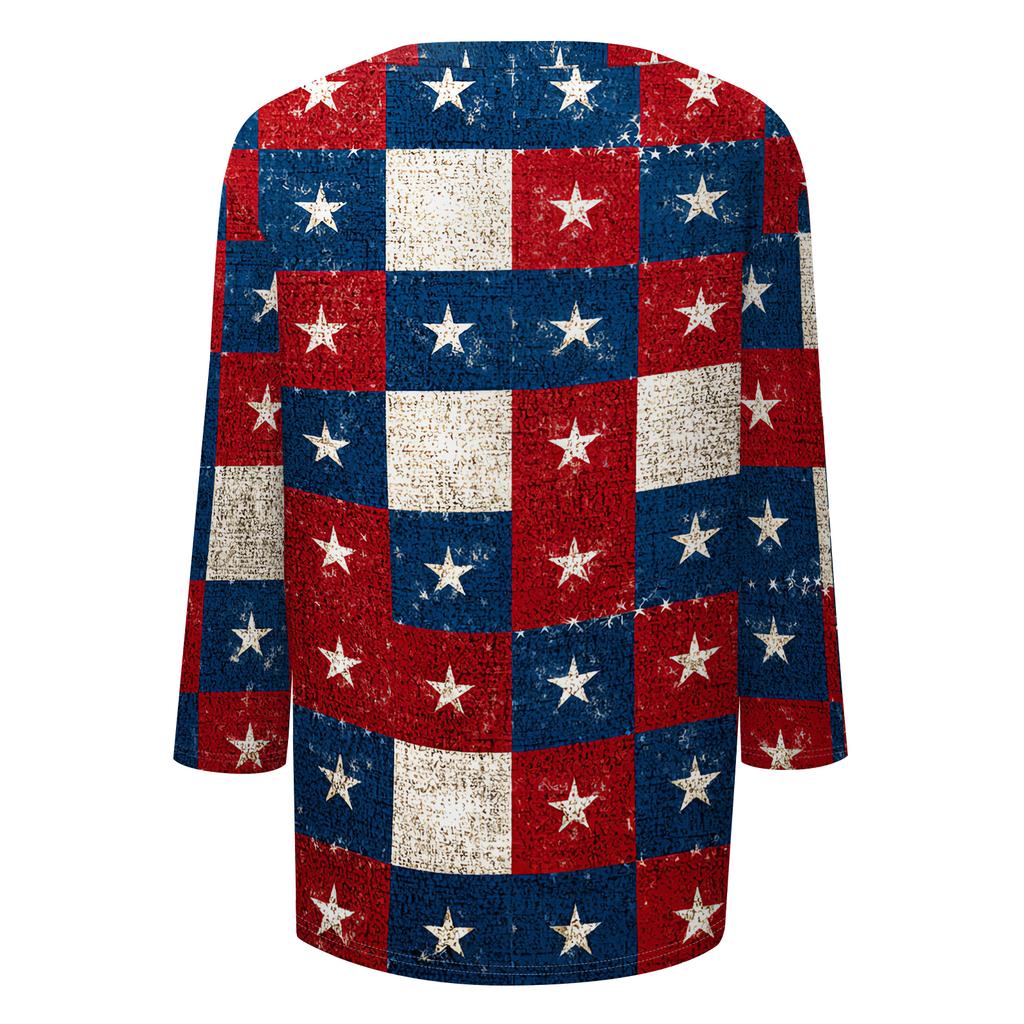 Women's Tops Three-quarter Sleeve Shirt V-neck Loose Casual Shirt Print T-shirt