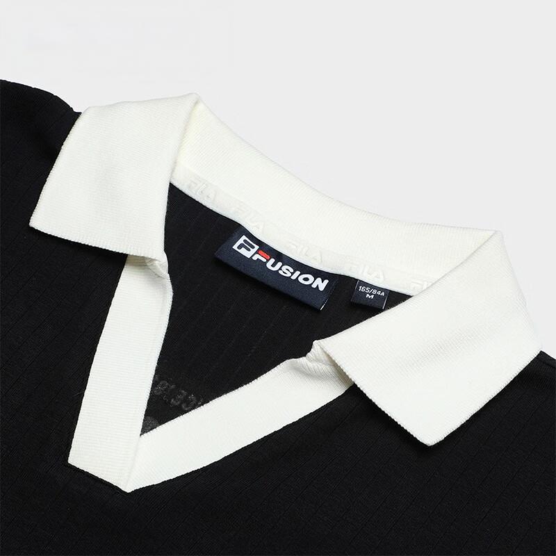 FILA Fusion Color Block Striped Sports Casual Slim Fit Short Sleeve Polo Shirt Women tops T11W326104FBK