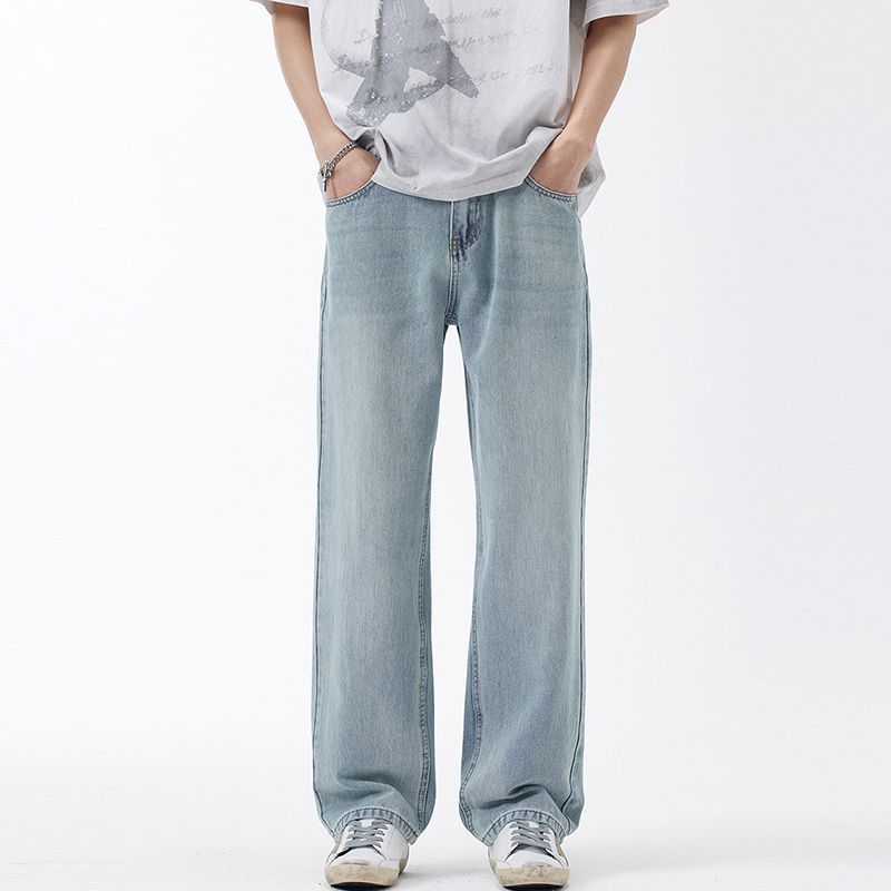 Spring and Summer New Thin High-end European and American Lyocell Tencel Loose Straight Jeans Men's Trendy MEN