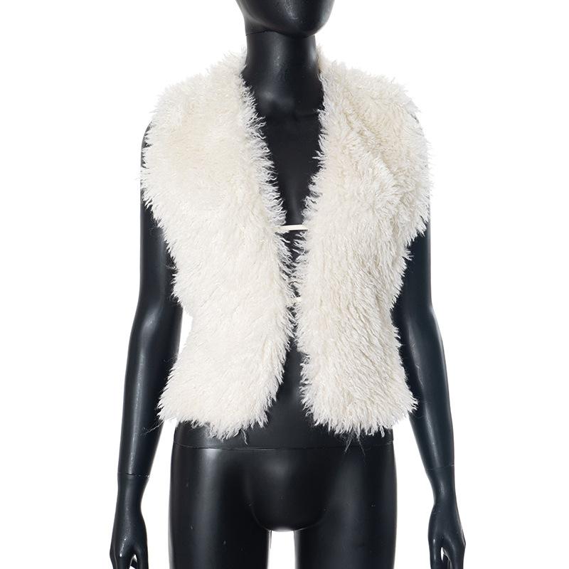 

Hot Girl Vest Autumn and Winter Sexy Large Backless Fur Collar Halter Top S