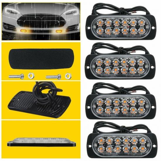 4x Оранжевый Аварийный Светодиодный Стробоскоп 12 Светодиодов Грузовик Панель Маяк Опасность Мигающий Яркий