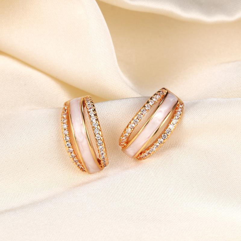 Micro-inlaid zircon vertical strip white fritillary earrings light luxury earrings ear jewelry