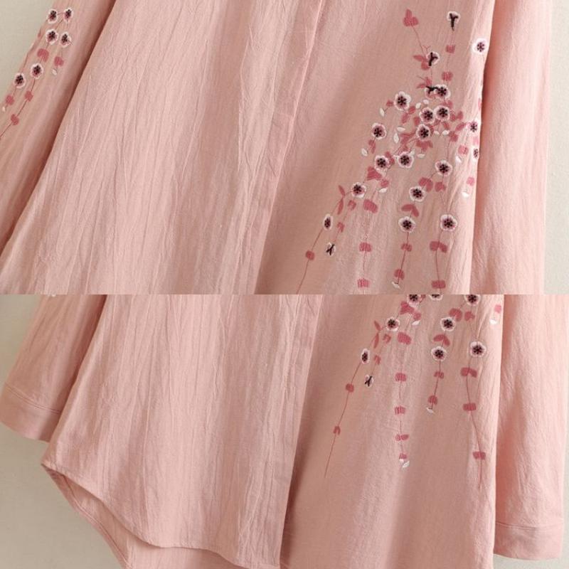 Spring Plus Size 6XL Women's Mid-length Embroidered Cotton and Linen Shirt Women's Loose Fashion Plus Size Shirt