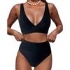 Bikini Set Damen 2-teilige Bademode Klassisch Uni V-Ausschnitt Hohe Taille Split Bikini Sommer 2025 Neue Badeanzüge Damen Strandbekleidung