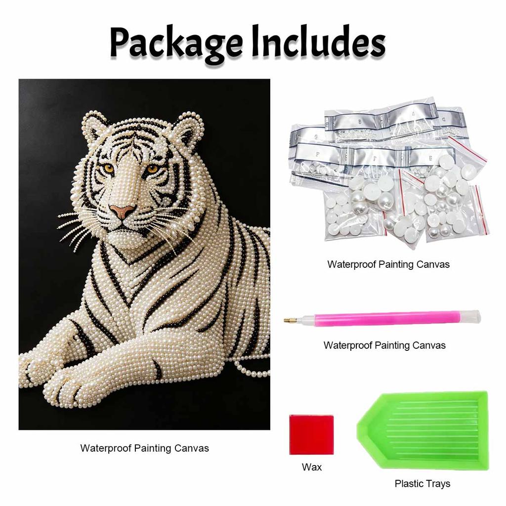 5D DIY Pearl Diamond Painting Kit White Tiger Full Drill Embroidery Mosaic Art Home Wall Decor Gift