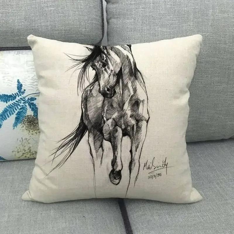 Tier Muster Kissenbezug Dekoration Kissenbezug einfacher Wind Kissen Set Kunst Wiederherstellung alter Wege Pferdekopf Leinen Kissenbezug