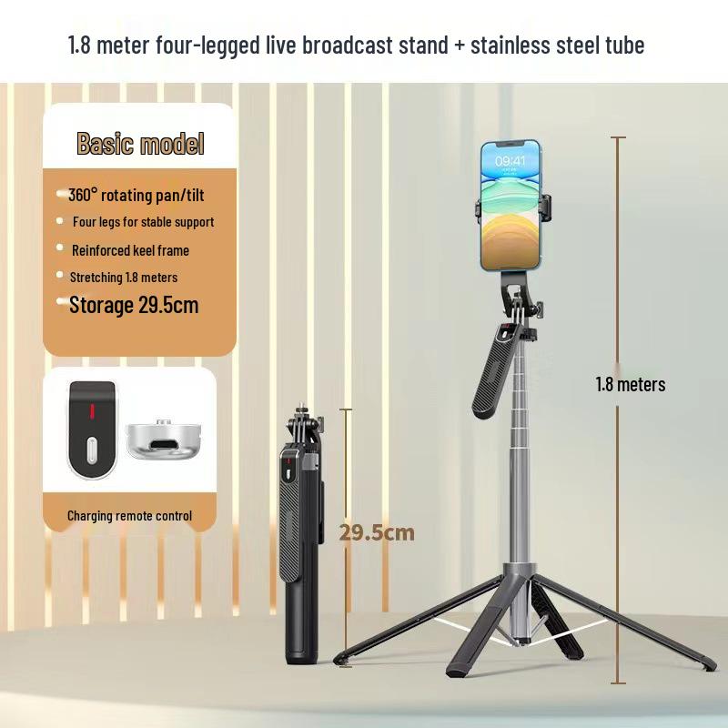 

P185 Universal Bluetooth Selfie Stick Tripod - 1.8M for Mobile Phones and Live Broadcasting