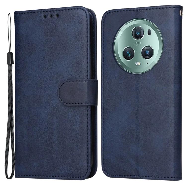 „Honor Magic5 Pro Calf Texture“ telefono korpuso stovas Telefono dėklas Odinis telefono dangtelis su dirželiu