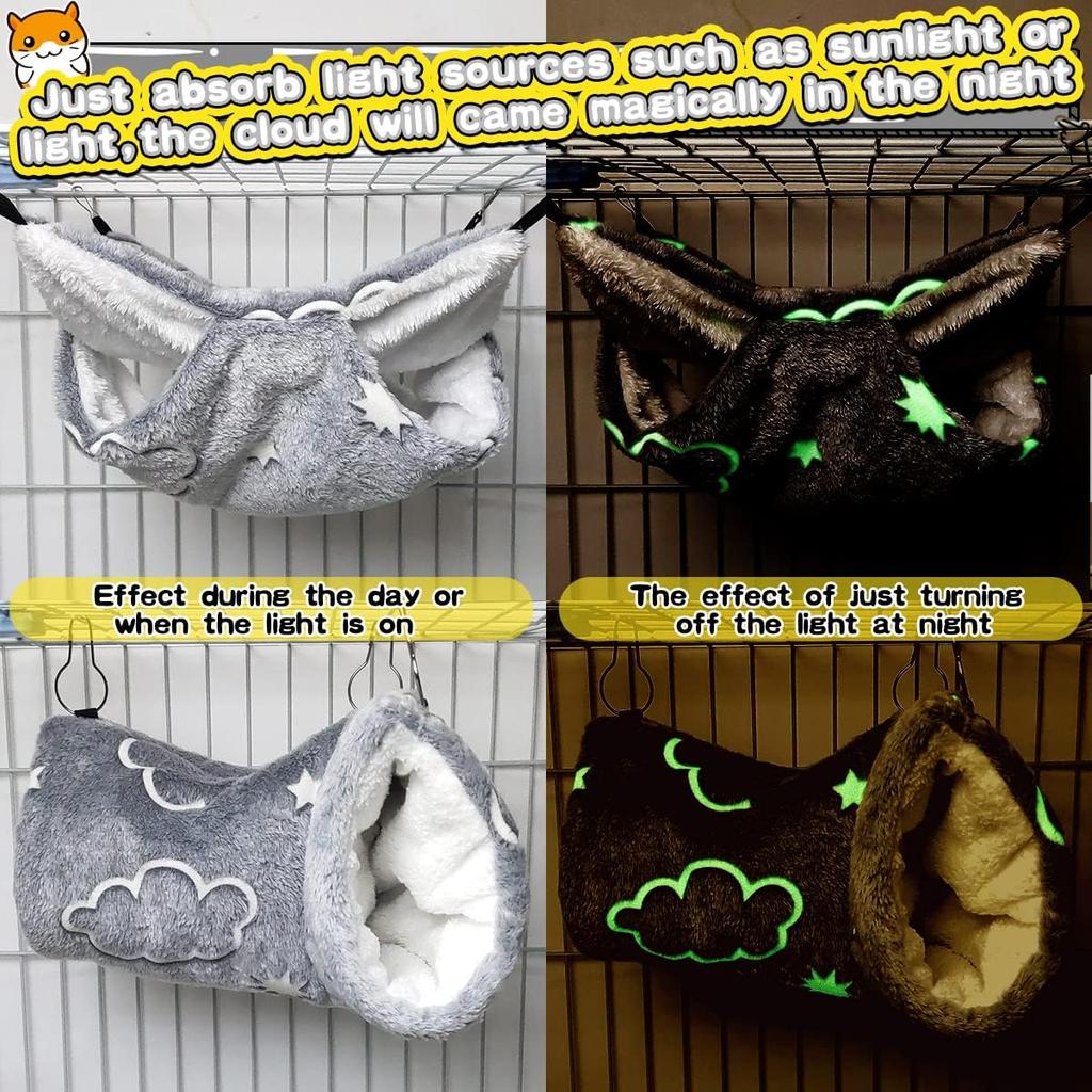 LEFTSTARER Noctilucent Luminous Guinea Pig Rat Hammock Bunkbed Hanging Tunnel and Soft Bed Mat for Ferret Hedgehog Squirrel Hideout Cage Accessories