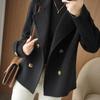 Winter Warm Women Woolen Coat Double Breasted Lapel Long Sleeve Business Jacket OL Commute Formal Loose Solid Color Thickened Coat