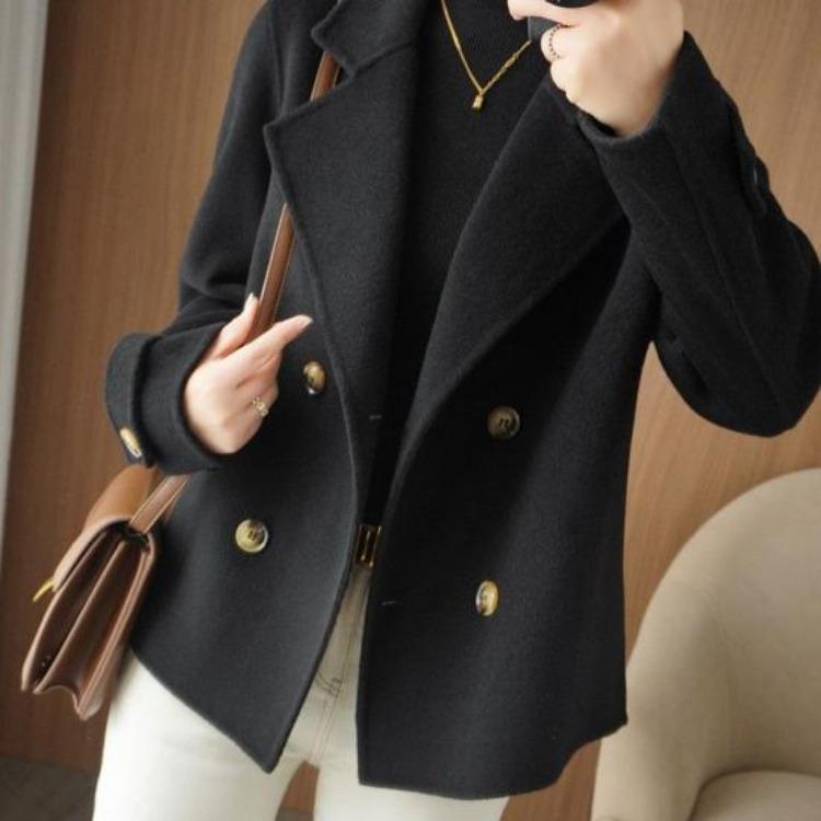Winter Warm Women Woolen Coat Double Breasted Lapel Long Sleeve Business Jacket OL Commute Formal Loose Solid Color Thickened Coat