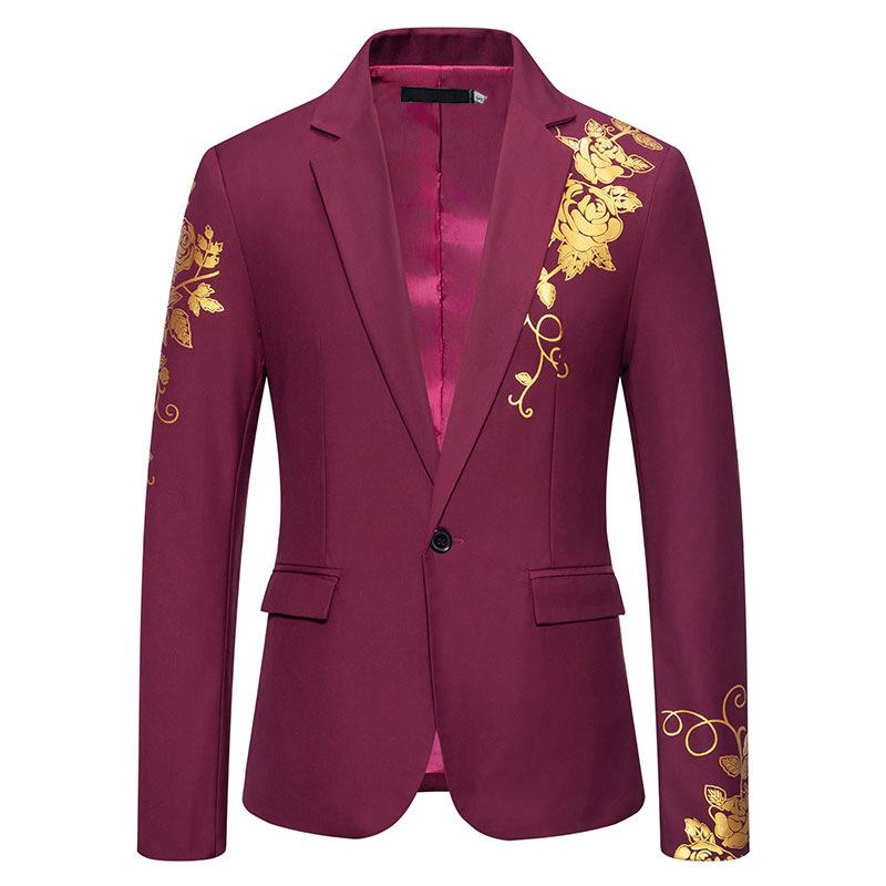 

Men s Spring Summer Formal Blazer Black with Gold Floral Embroidery Slim One Button Suit Jacket L кларет
