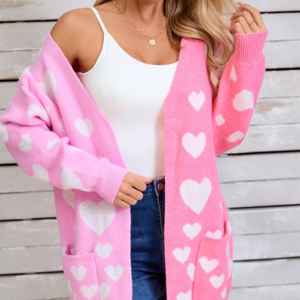2025 Herbst Neuheit Splicing Strick Valentinstag Tasche Langer Cardigan Liebe Pullover