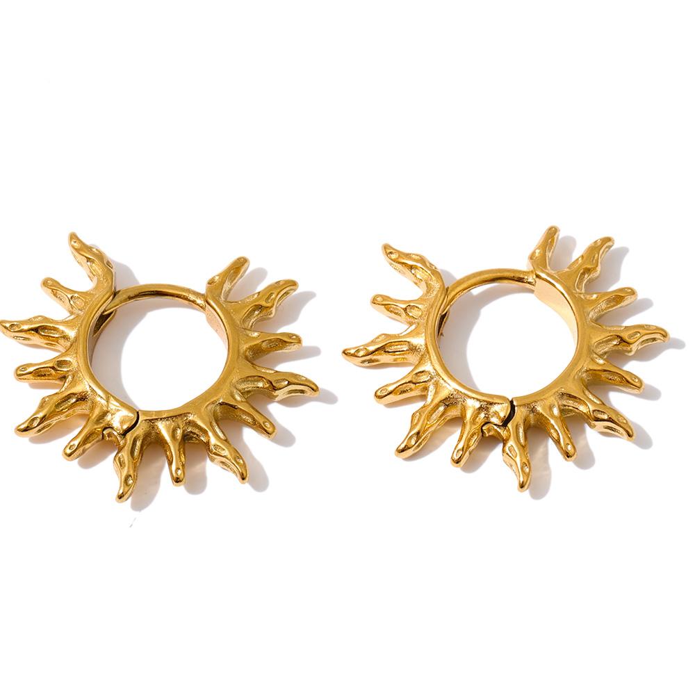 

Yhpup New Stainless Steel Hammer Metal Sun Hoop Earrings for All Occasions Golden Daily Wear PVD Jewelry Accessories Waterproof