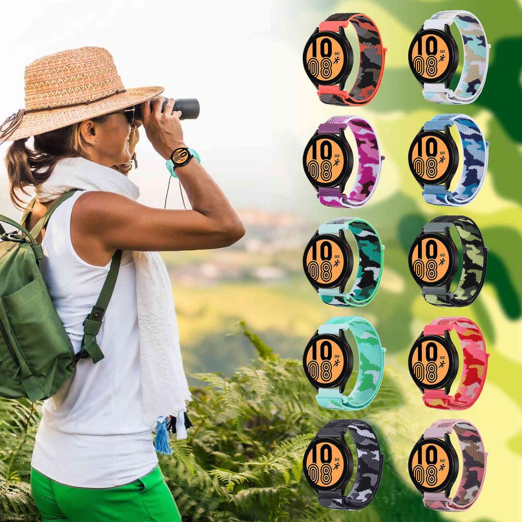 For Samsung Galaxy Watch3 45mm/Huawei Watch GT 3 Pro 46mm Watch Band 22mm Camouflage Nylon Adjustable Loop Wrist Strap