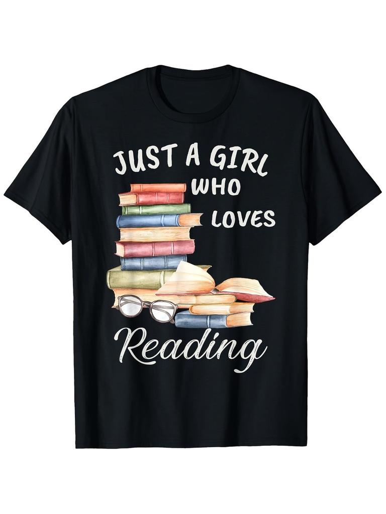 A T Shirt for And Girls Who Are Passionate About Reading, Featuring a Design with a Pile of Books And Glasses Perfect Casual Wear for Any Time of The
