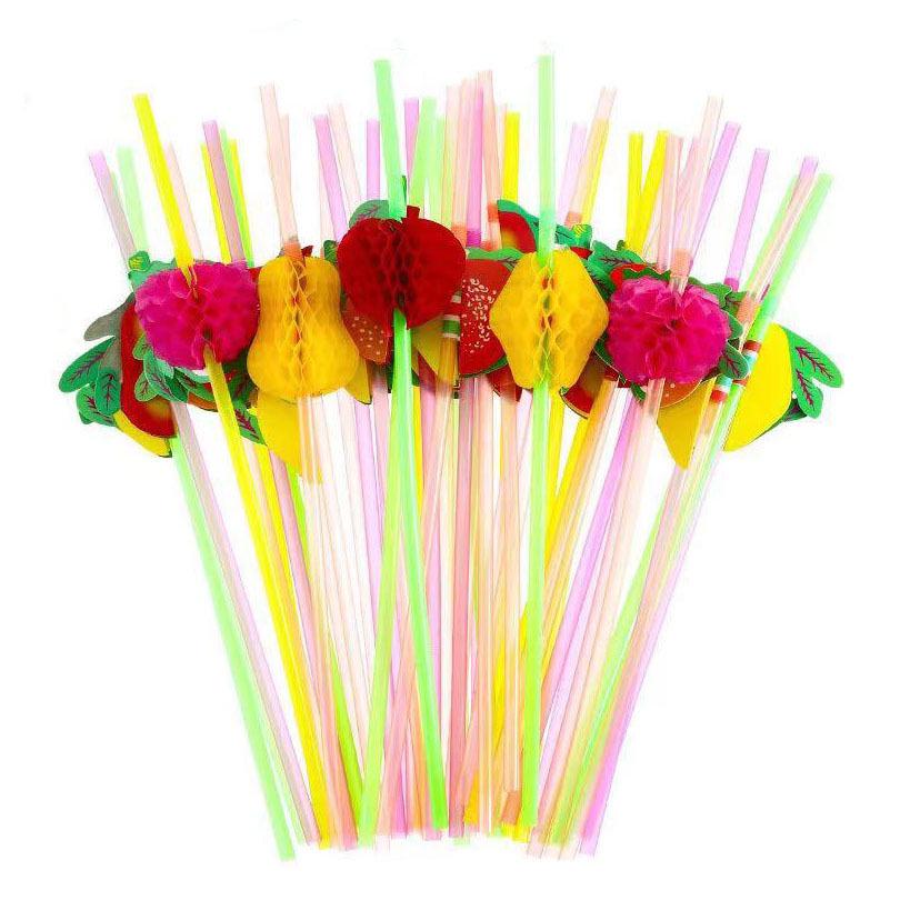 50 Fluorescent Umbrella Straws for Hawaiian-Themed Party Decoration and Craft